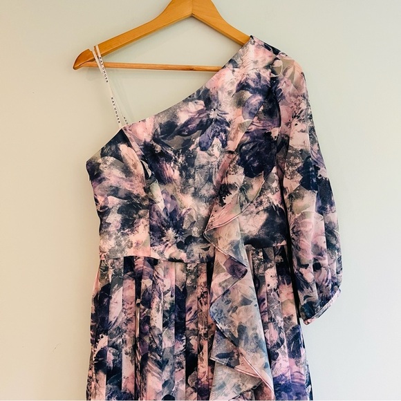 Kay Unger Dress NWT Size 8 Kaylee Floral One Shoulder Ruffle Midi Dress - Picture 6 of 15